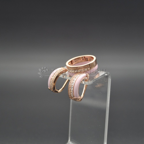 Комплект из розовой керамики с фианитом арт. 12302
